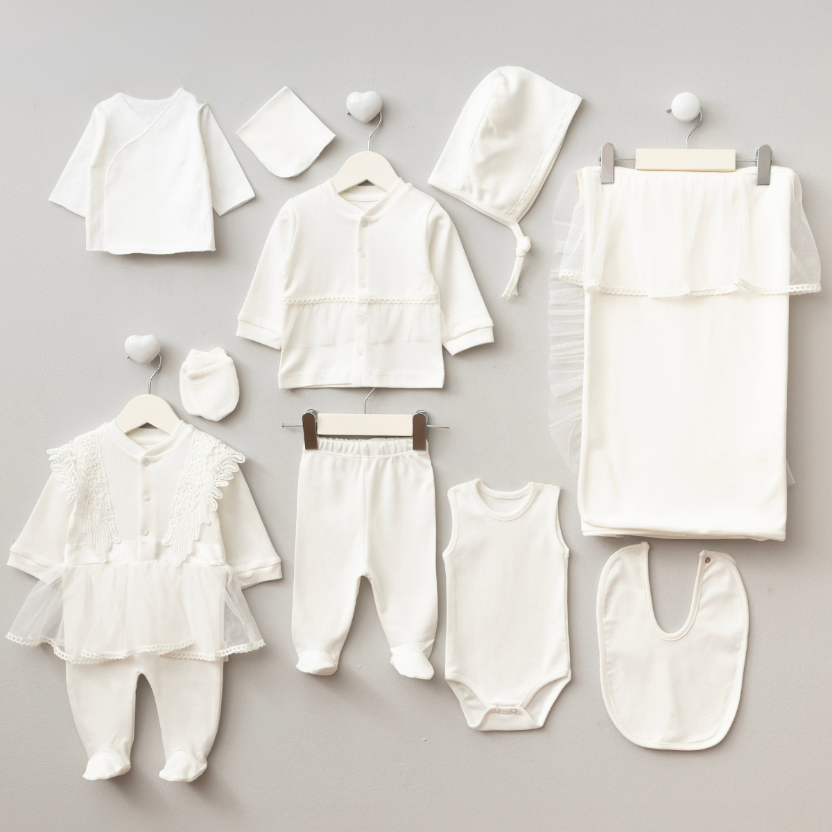 Hastane Çıkışı SetleriPugi Linen Premium 10lu Kız Set Ekru