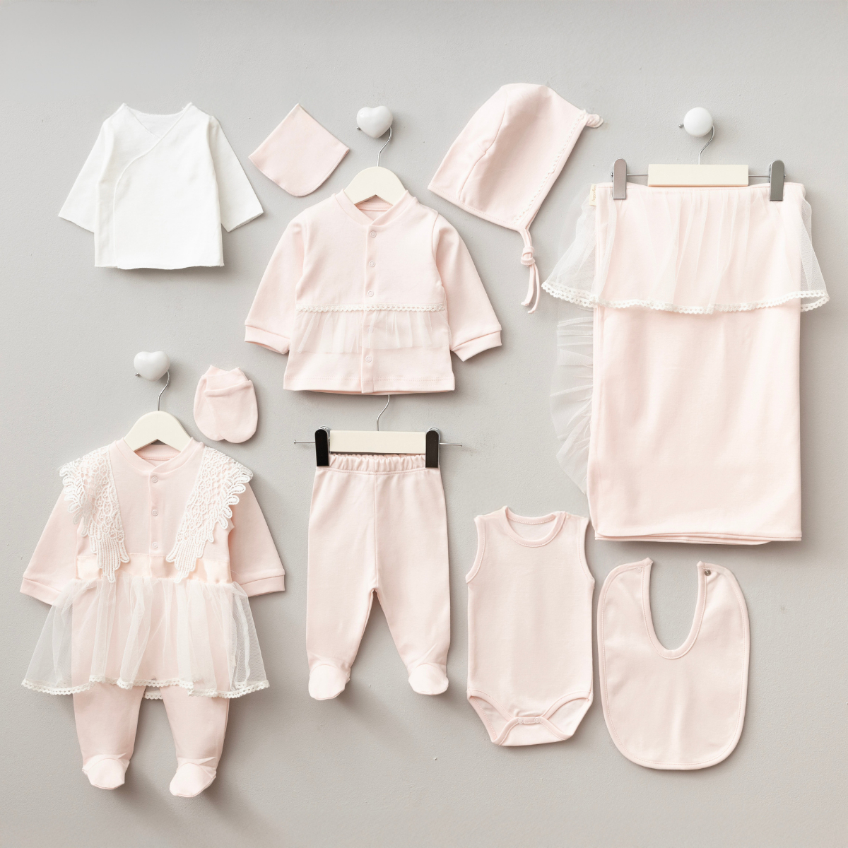 Hastane Çıkışı SetleriPugi Linen Premium 10lu Kız Set Pembe