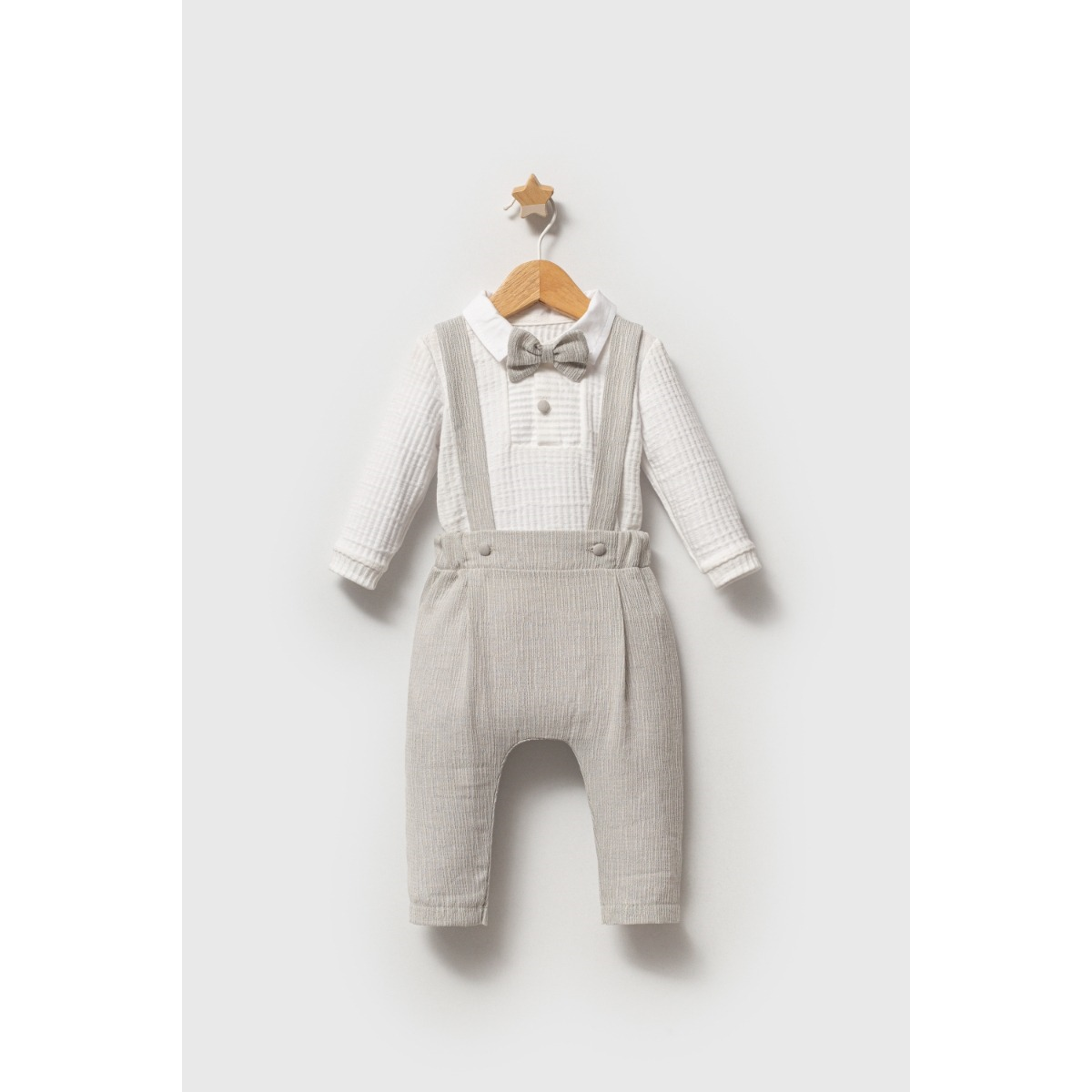 Bebek TulumTongs Stylish Papyonlu Erkek Salopet Gri