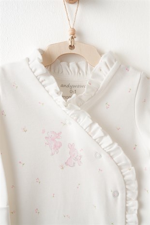 Andywawa %100 Pamuk Bandanalı Eldivenli Tulum Ekru