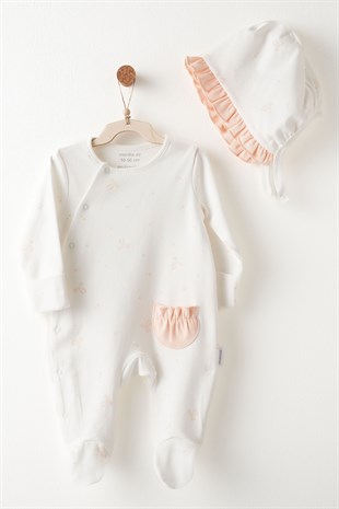 Andywawa %100 Pamuk Şapkalı Eldivenli Tulum Ekru