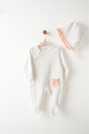 Andywawa %100 Pamuk Şapkalı Eldivenli Tulum Ekru