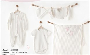 Andywawa Organik 7li Kız Set Ekru-Pembe