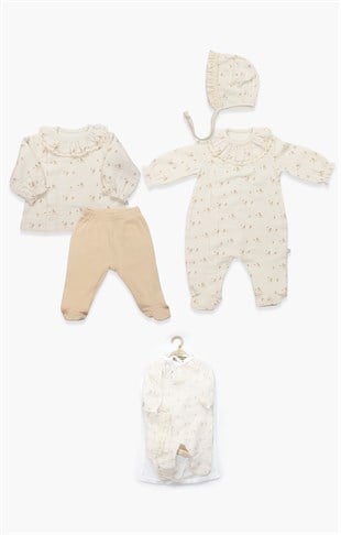 Bistyle GOTS Sertifikalı Flowers 4lü Müslin Set Bej