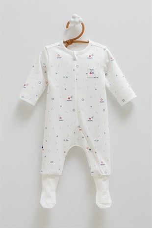 Caramell %100 Pamuk Family Çoraplı Tulum Unisex Ekru