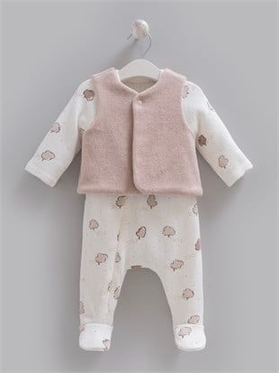 Caramell %100 Pamuk Kaşe Yelekli 2li Unisex Tulum