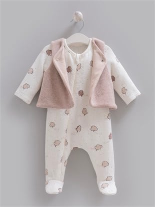 Caramell %100 Pamuk Kaşe Yelekli 2li Unisex Tulum