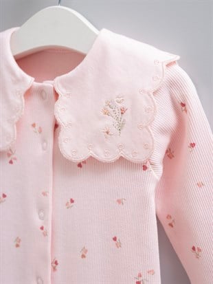 Caramell %100 Pamuk Rose Yakalı Kız Tulum Pembe