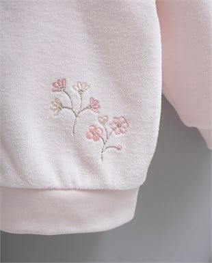 Caramell Kadife Kız Bebek 3lü Hırkalı Takım Pembe