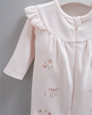 Caramell Kadife Kız Bebek Tulum Pembe