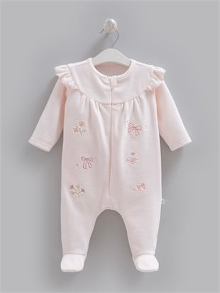 Caramell Kadife Kız Bebek Tulum Pembe
