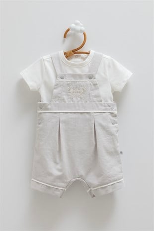 Caramell Linen Keten Kısa Erkek Salopet Gri
