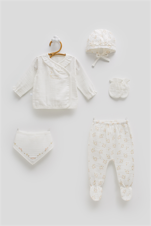 Caramell Marin Premium Müslin 5li Set Kız Ekru