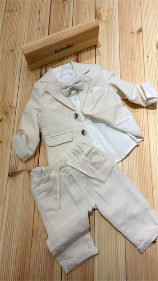 Ceketli Papyonlu Premium Erkek Takım Ekru