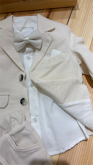 Ceketli Papyonlu Premium Erkek Takım Ekru