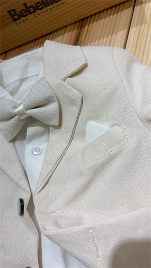 Ceketli Papyonlu Premium Erkek Takım Ekru