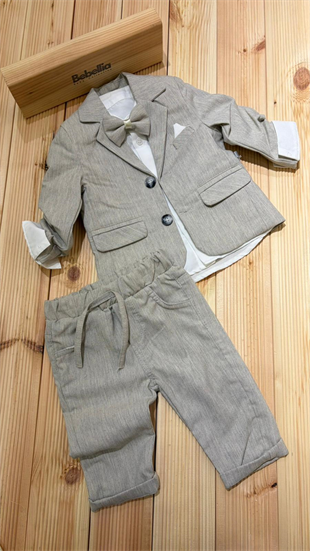 Ceketli Papyonlu Premium Erkek Takım Grimelanj