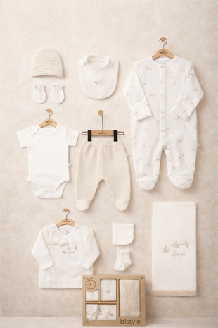 GOTS Sertifikalı 10lu Set Love u Smile Ekru-Kız