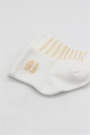 GOTS Sertifikalı 2li Dikişsiz Çorap Ekru Somon