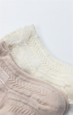 GOTS Sertifikalı 2li Fiyonklu Çorap Somon Natural