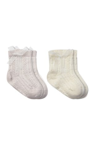 GOTS Sertifikalı 2li Fiyonklu Çorap Taş Natural