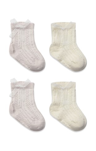 GOTS Sertifikalı 2li Fiyonklu Çorap Taş Natural