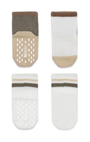 GOTS Sertifikalı 2li Kaymaz Çorap Bej Ekru