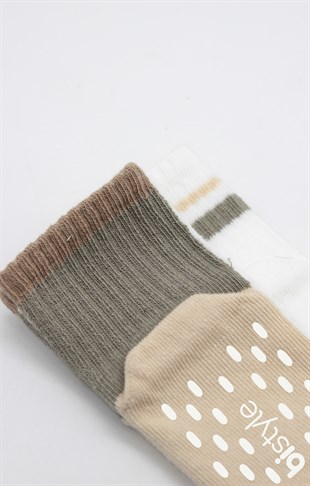 GOTS Sertifikalı 2li Kaymaz Çorap Bej Ekru
