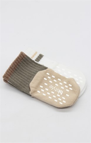 GOTS Sertifikalı 2li Kaymaz Çorap Bej Ekru