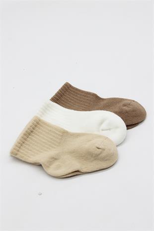 GOTS Sertifikalı 3lü Dikişsiz Çorap Bej Ekru Kahve
