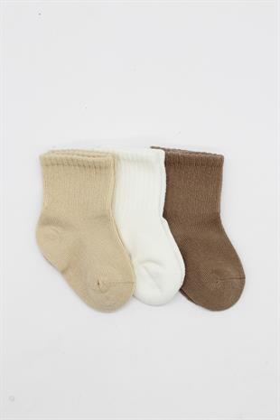 GOTS Sertifikalı 3lü Dikişsiz Çorap Bej Ekru Kahve