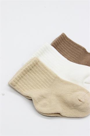GOTS Sertifikalı 3lü Dikişsiz Çorap Bej Ekru Kahve