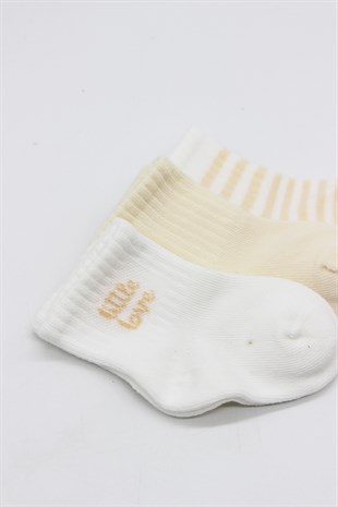 GOTS Sertifikalı 3lü Dikişsiz Çorap Ekru Natural