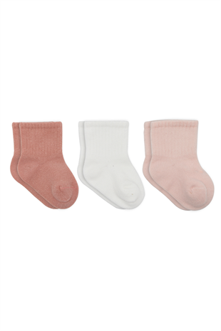 GOTS Sertifikalı 3lü Dikişsiz Çorap Ekru Pembe