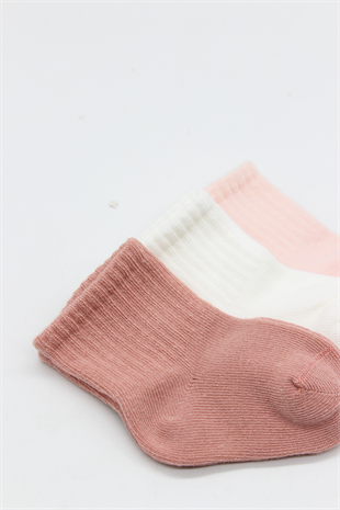 GOTS Sertifikalı 3lü Dikişsiz Çorap Ekru Pembe