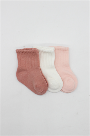 GOTS Sertifikalı 3lü Dikişsiz Çorap Ekru Pembe