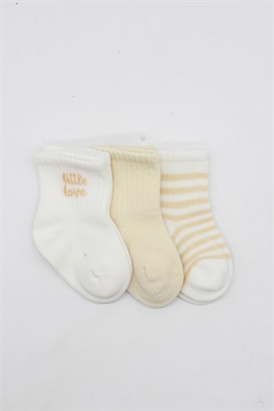 GOTS Sertifikalı 3lü Dikişsiz Çorap Ekru Natural