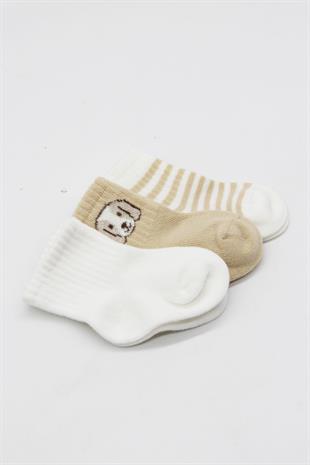 GOTS Sertifikalı 3lü Dikişsiz Çorap Ekru Bej-Erkek