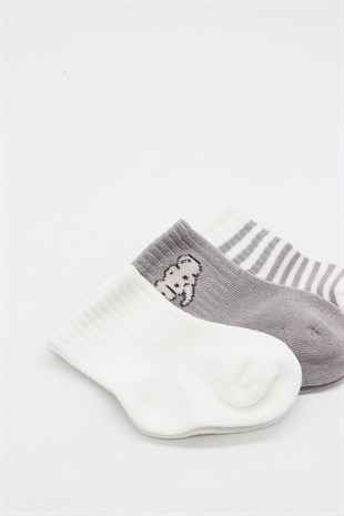 GOTS Sertifikalı 3lü Dikişsiz Çorap Ekru Gri