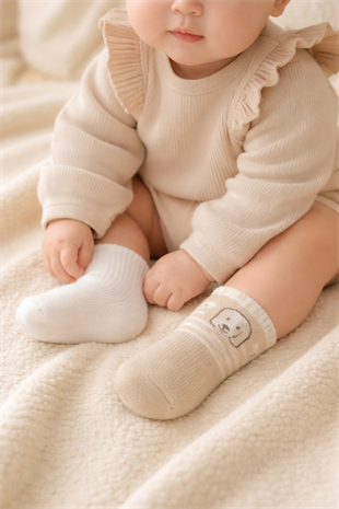 GOTS Sertifikalı 3lü Dikişsiz Çorap Ekru Bej-Erkek