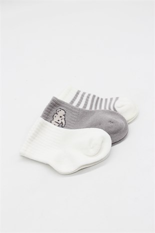 GOTS Sertifikalı 3lü Dikişsiz Çorap Ekru Gri