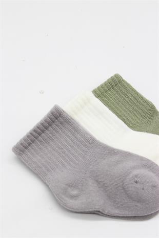 GOTS Sertifikalı 3lü Dikişsiz Çorap Gri Ekru Nil