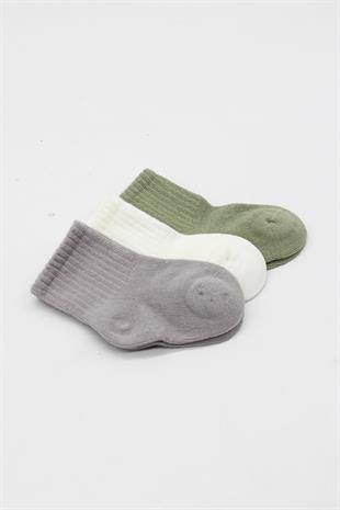 GOTS Sertifikalı 3lü Dikişsiz Çorap Gri Ekru Nil