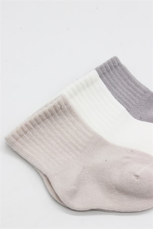 GOTS Sertifikalı 3lü Dikişsiz Çorap Gri Ekru Taş