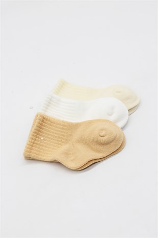 GOTS Sertifikalı 3lü Dikişsiz Çorap Somon Ekru Nat