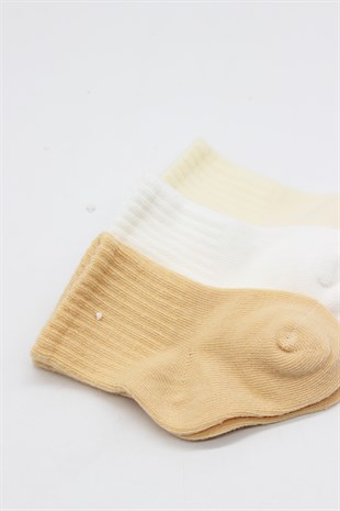 GOTS Sertifikalı 3lü Dikişsiz Çorap Somon Ekru Nat