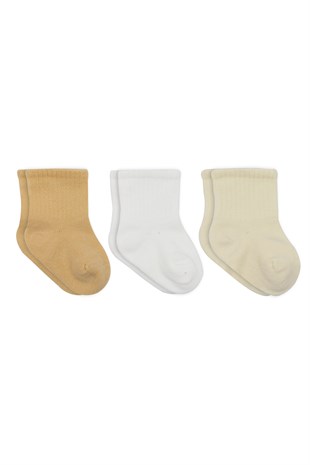 GOTS Sertifikalı 3lü Dikişsiz Çorap Somon Ekru Nat