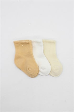 GOTS Sertifikalı 3lü Dikişsiz Çorap Somon Ekru Nat