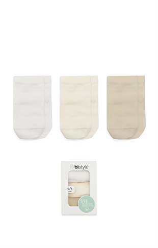 GOTS Sertifikalı 3lü Soket Çorap Ekru Natural Bej
