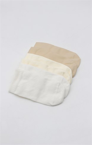 GOTS Sertifikalı 3lü Soket Çorap Ekru Natural Bej